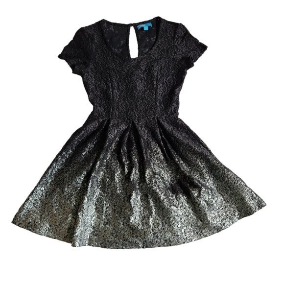 L’ Amour by Nanette Lepore black silver metallic foil ombre mini dress sz S - Picture 1 of 12